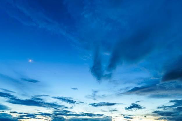 Blue sky with clouds and a moon visible | Women Dresses | Pret Clothes | nEo Clothes