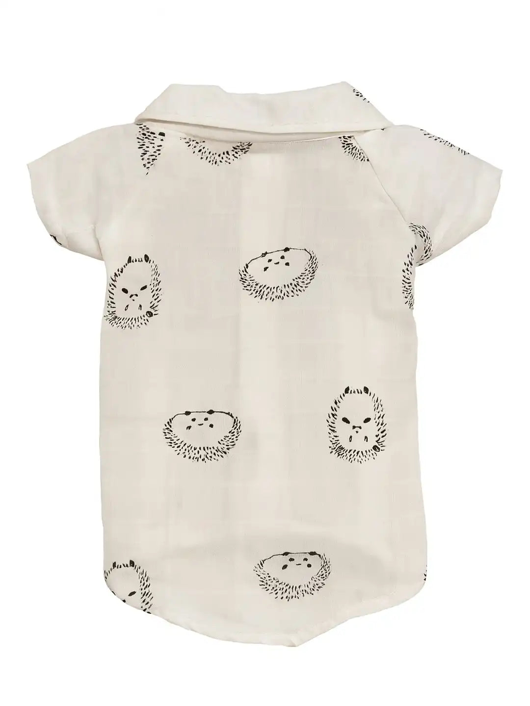 White shirt pet with black pattern on a white background