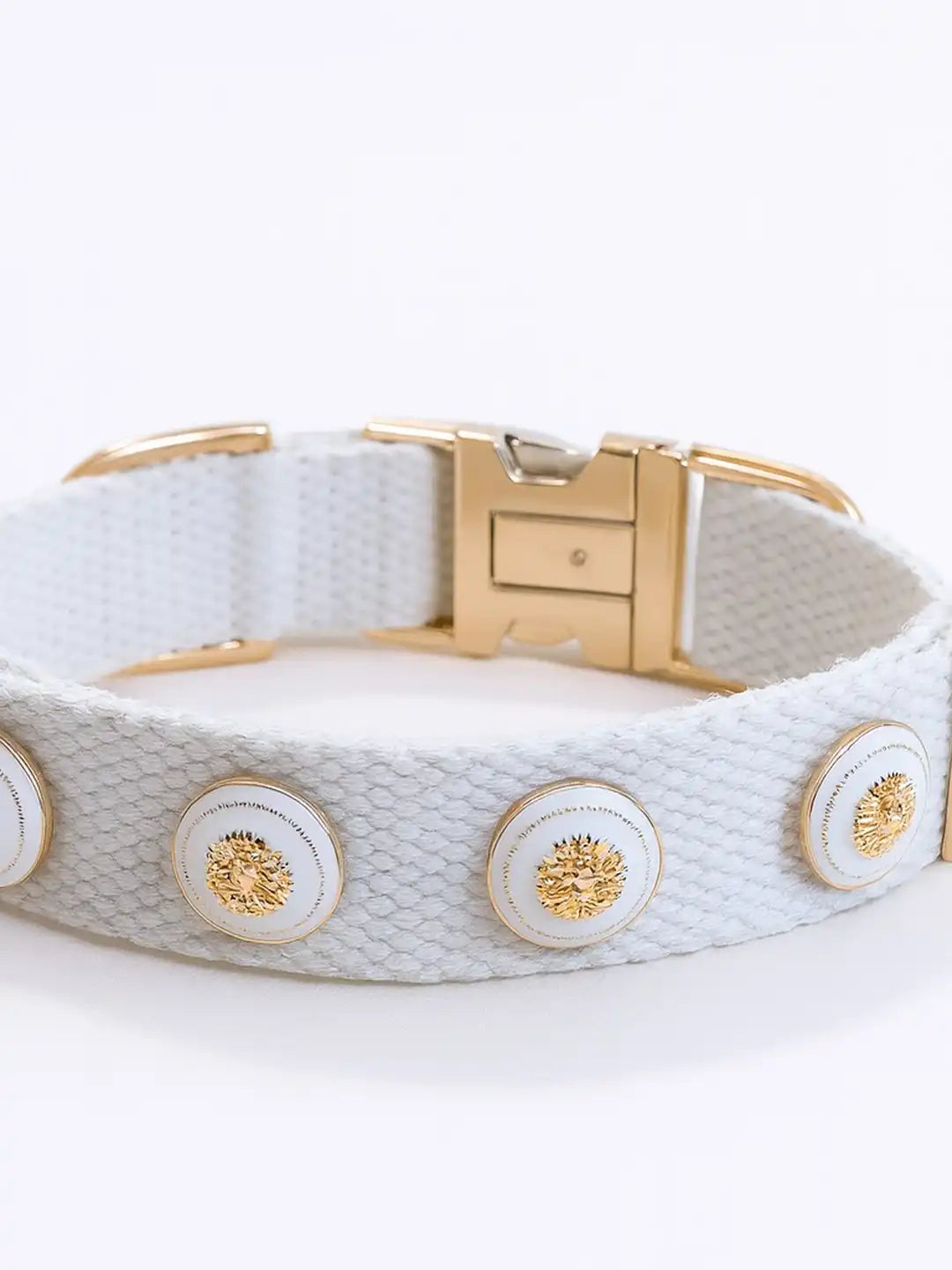 White dog collar with gold accents Rosegold