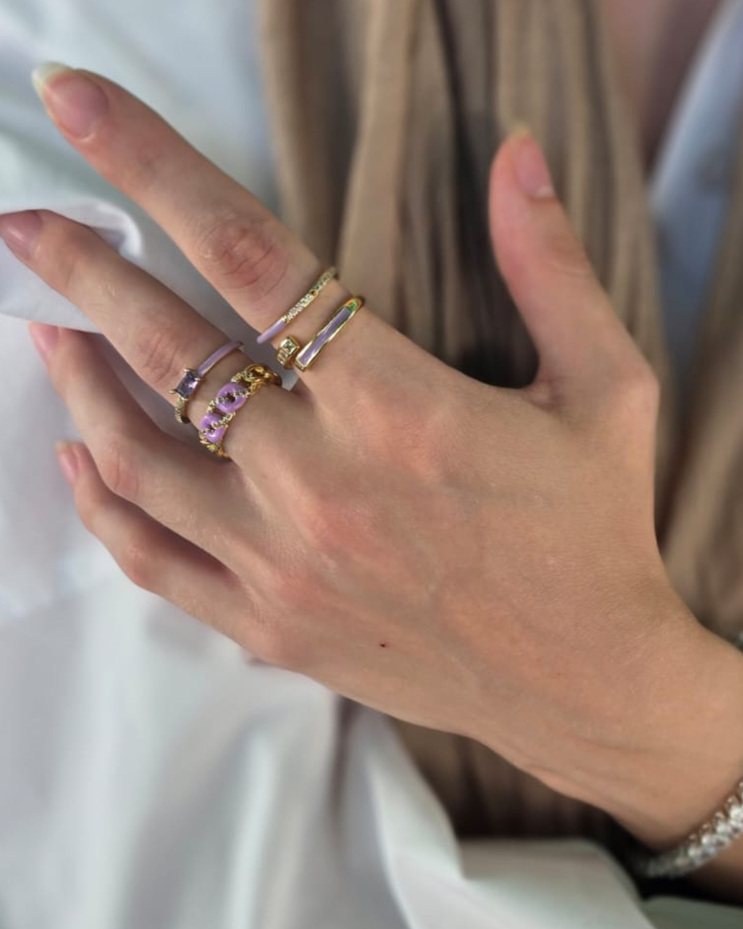 Violet Aura Quartz Rings - (Stack of 4)