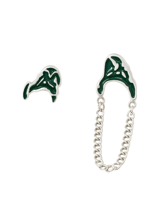 Pair of green and silver Ear Cuffs | Statement Ear Cuffs | neo jewelry