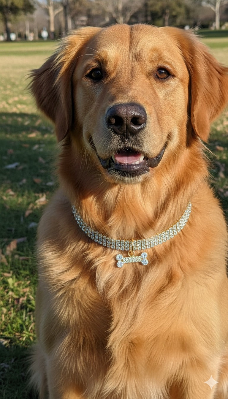Gold Crystal Bone Collar - Pet Necklace