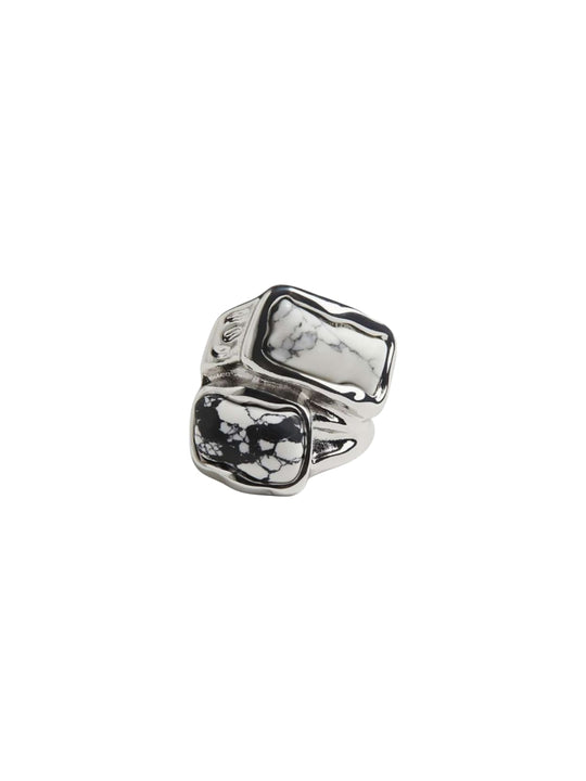 Stack of silver rings with black stone inlays | Statement Ring | Asymmetrical Ring | neo jewelry