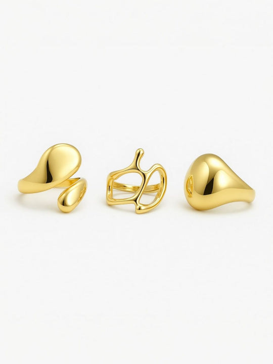 Set of Three designing gold rings | Statement Ring | Asymmetrical Ring | neo jewelry