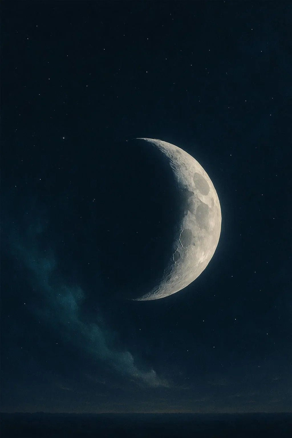 Partial view of the moon against a starry night sky