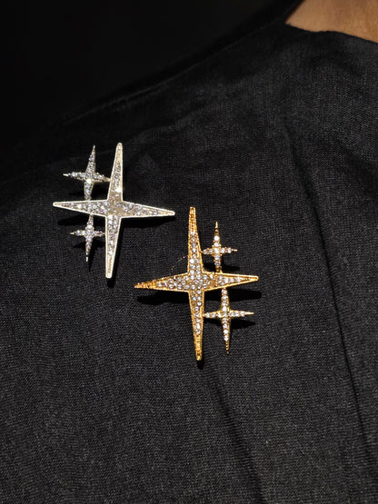 Near Earth Object | Star-shaped earrings with diamond-like stones on a black background