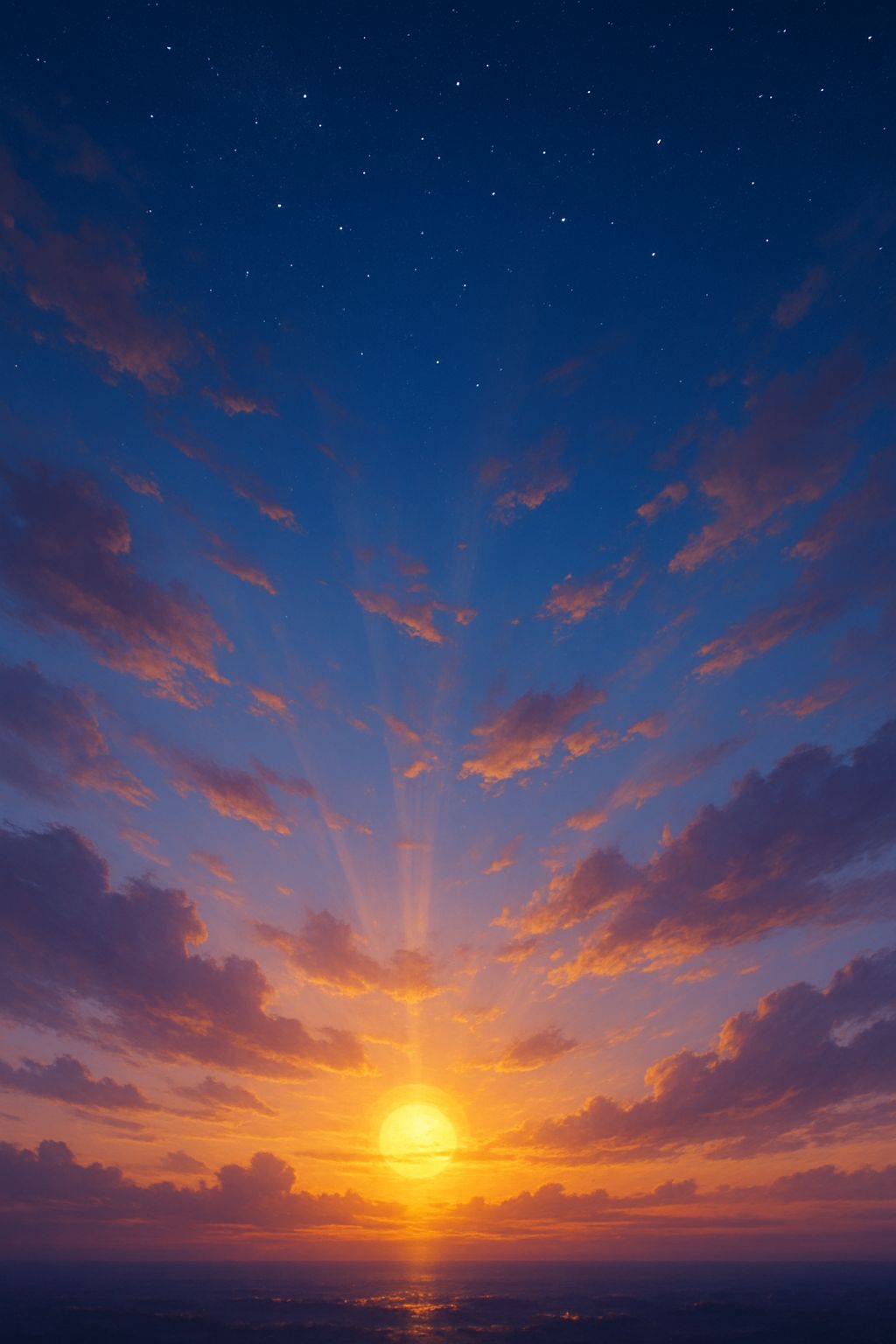 Sunrise or sunset over water with colorful clouds and stars in the sky. | Statement Earring | neo jewelry