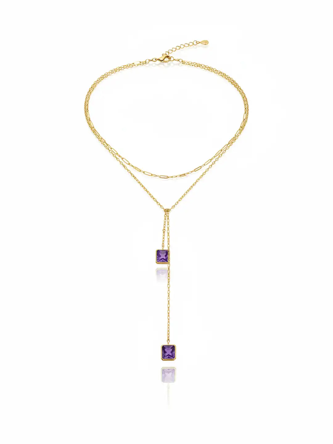 Gold Plated Necklace with a purple gemstone.