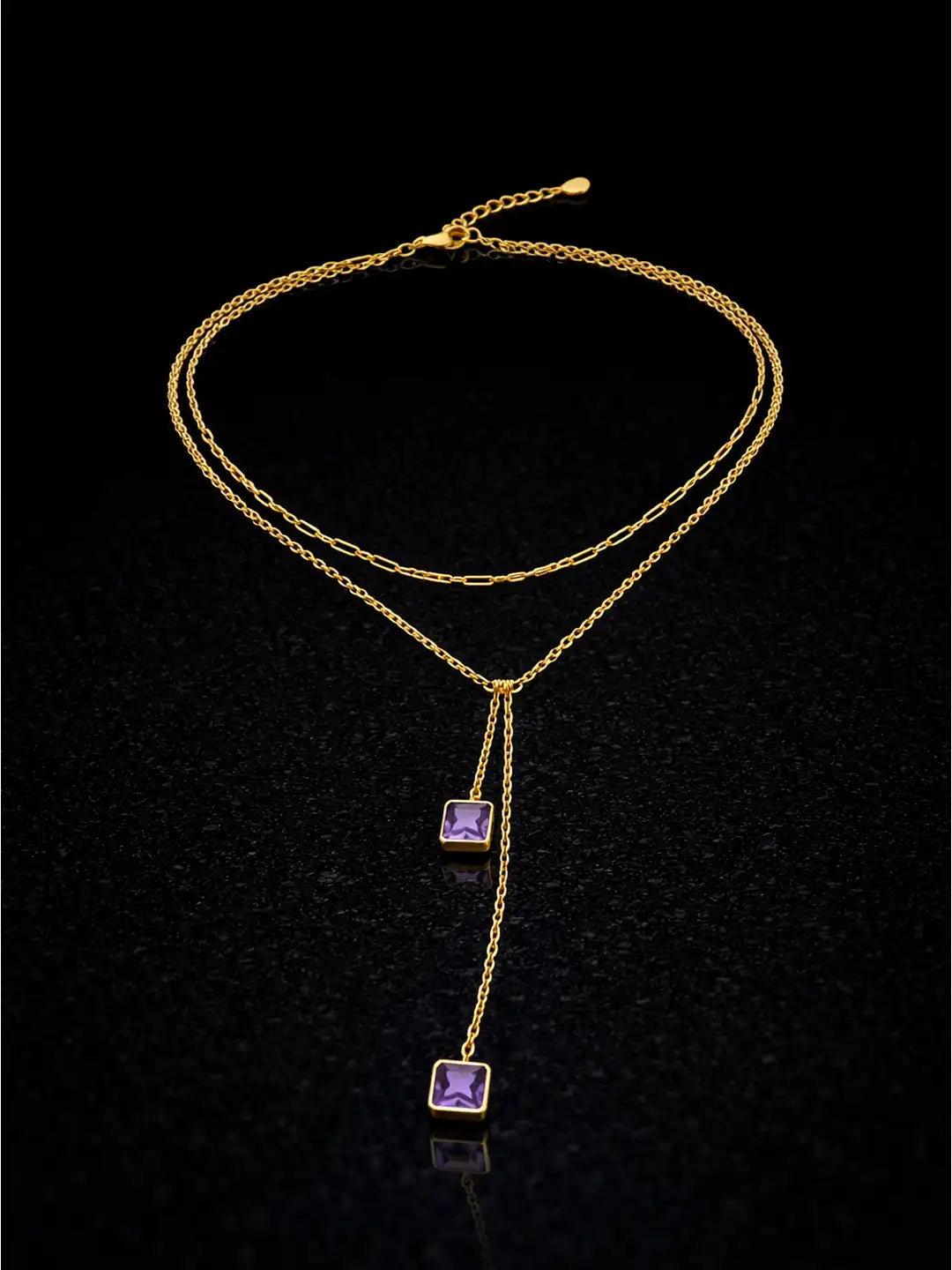 Gold Plated Necklace with purple gemstones 