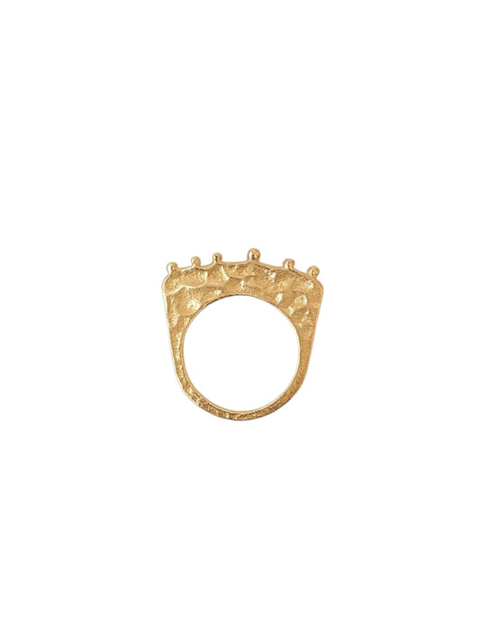 Gold sculptural crest ring with organic texture – luxury statement jewellery by Near Earth Object.