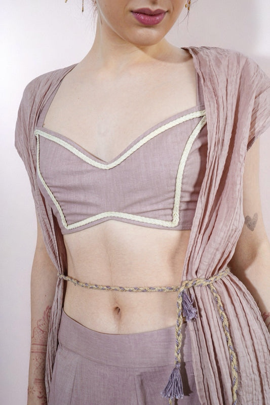 Aurora Haze Co-ord Set : Person wearing a mauve traditional outfit with a matching shawl - near Earth object | Women’s co-ord set | pret clothes | nEo clothes