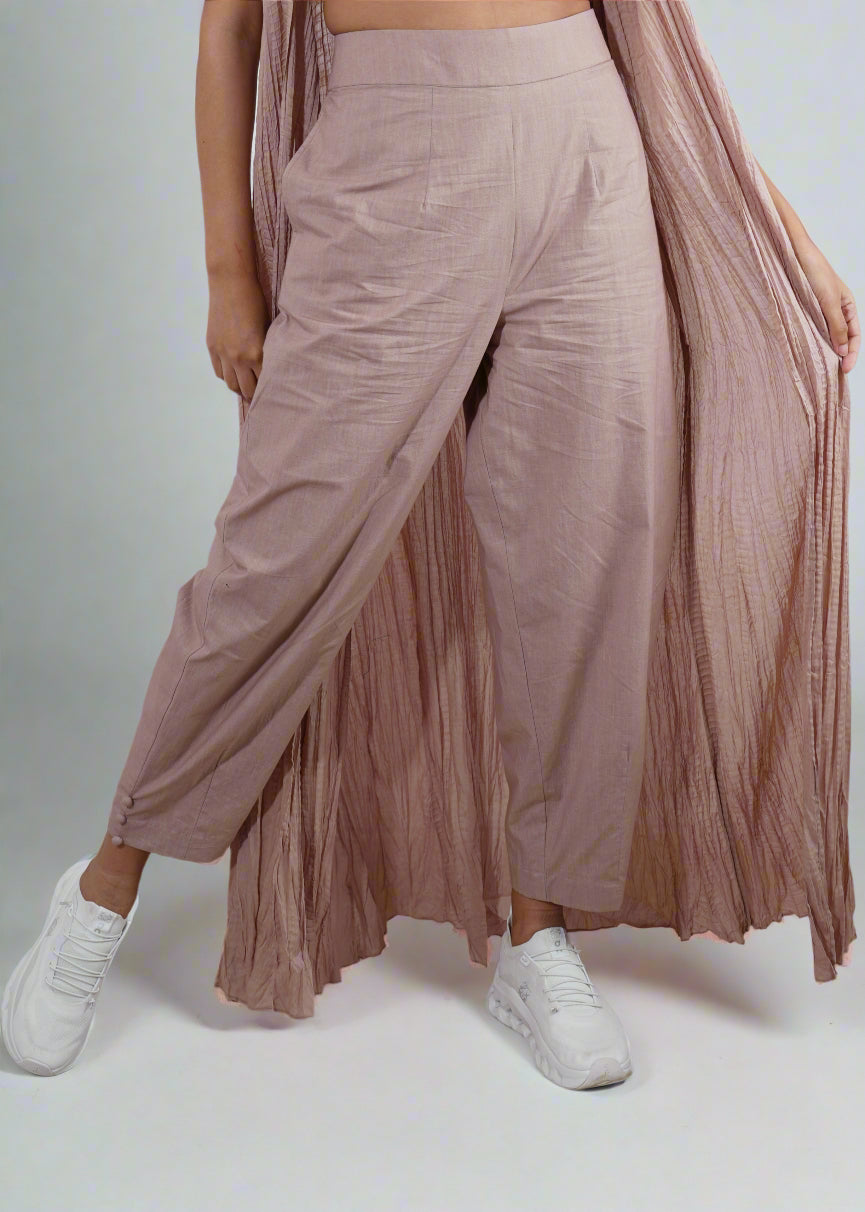 Aurora Haze Co-ord Set : Person wearing light pink wide-leg pants with a matching duster - near Earth object | Women’s co-ord set | pret clothes | nEo clothes