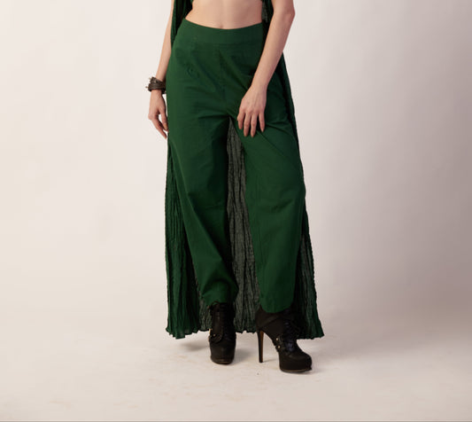 Aurora Pant Woman wearing a dark green outfit with a crop top and long pants - near Earth object | Women's Pants | Bottoms | Pret Clothes | nEo Clothes.
