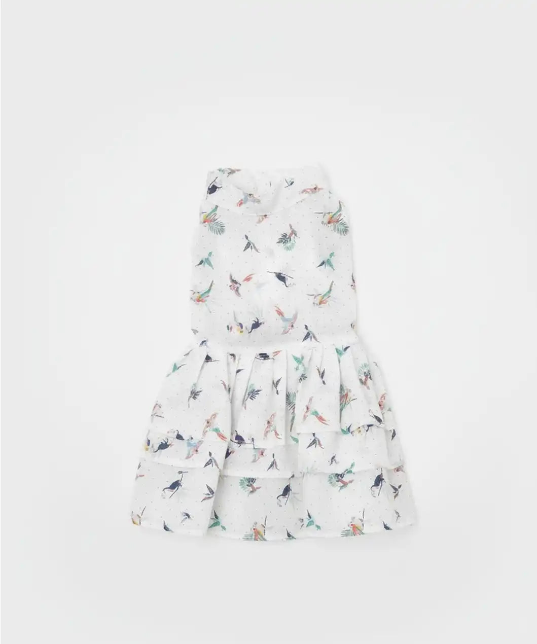 White dress with bird pattern 