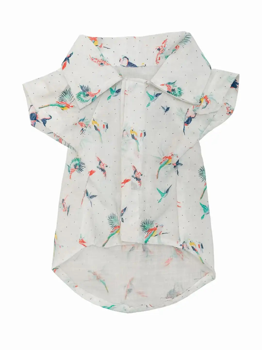 Dog shirt with colorful parrot pattern 