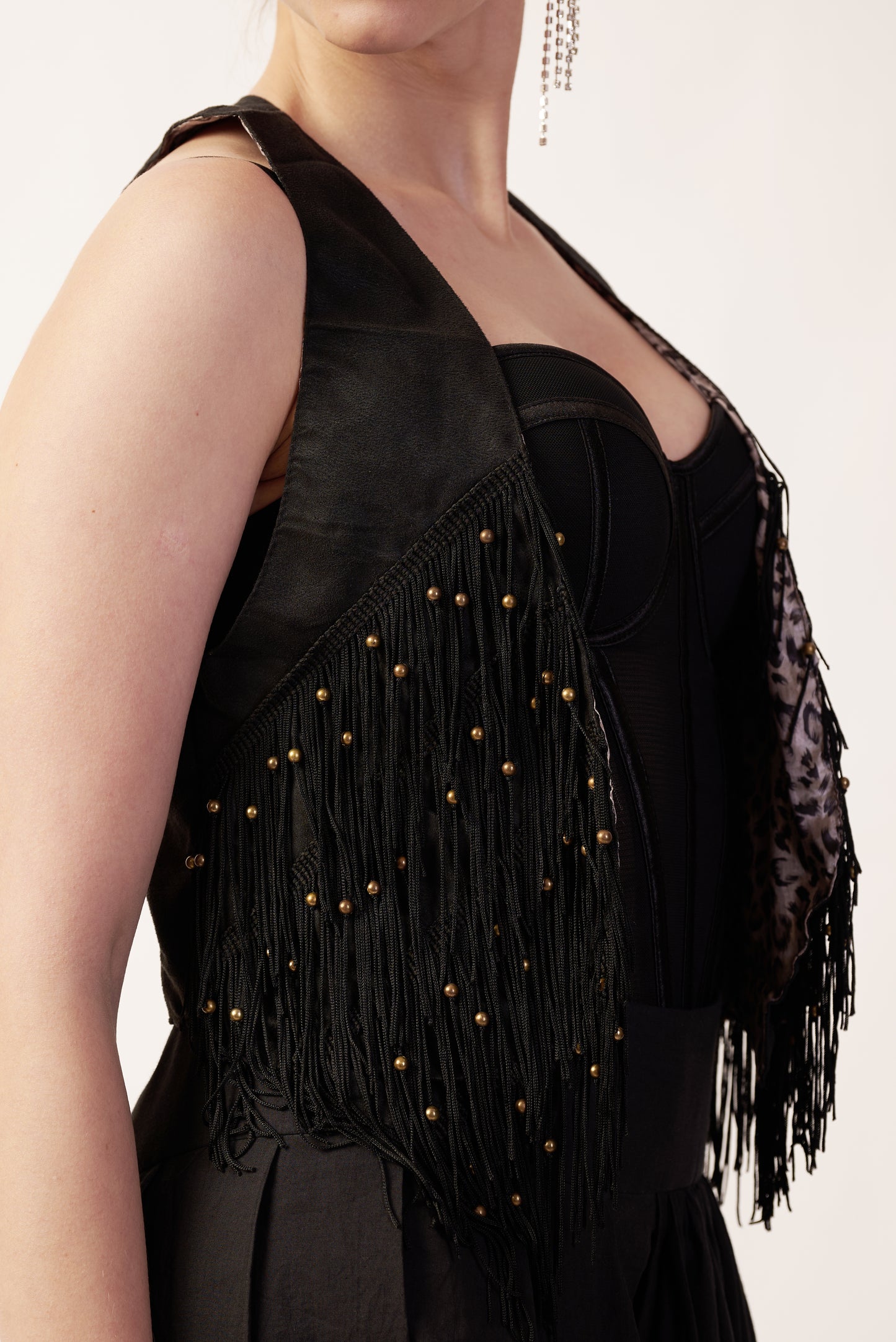 Black Comet Jacket : Black fringe jacket with gold beads - near Earth object | Women's Overlay & Camisole | Jacket | Pret Clothes | nEo Clothes.