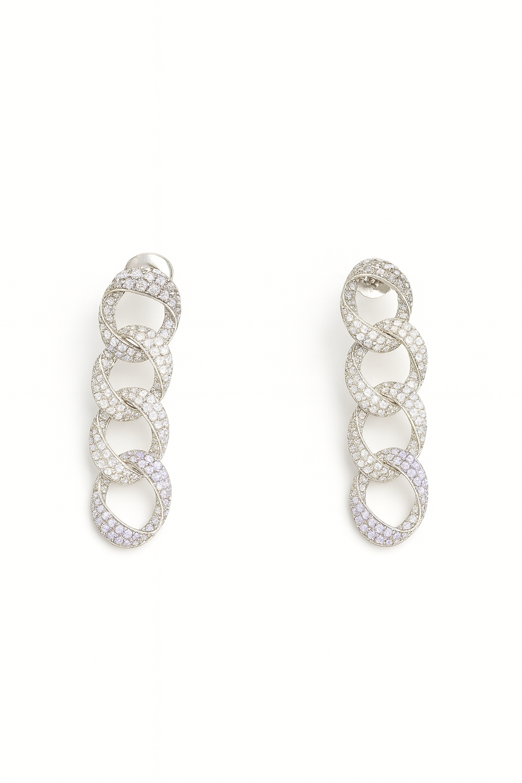 Silver crystal link earrings with sculptural chain design – luxury modern earring by Near Earth Object