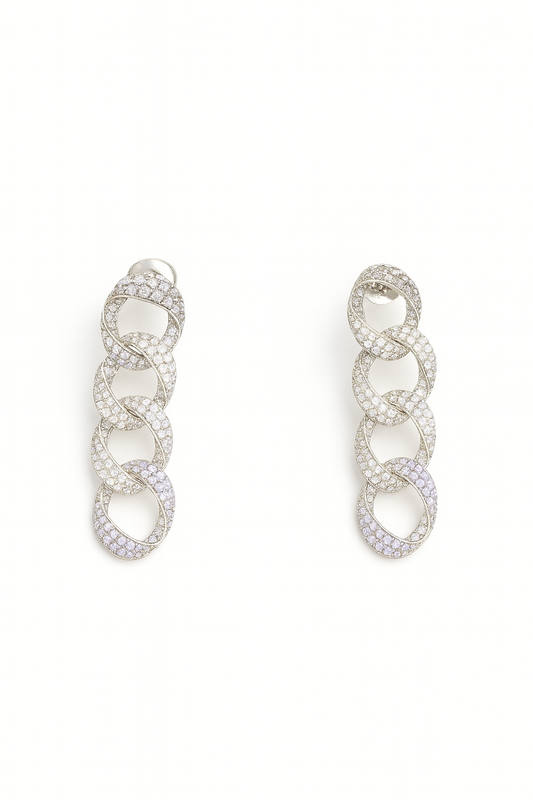 Silver crystal link earrings with sculptural chain design – luxury modern earring by Near Earth Object