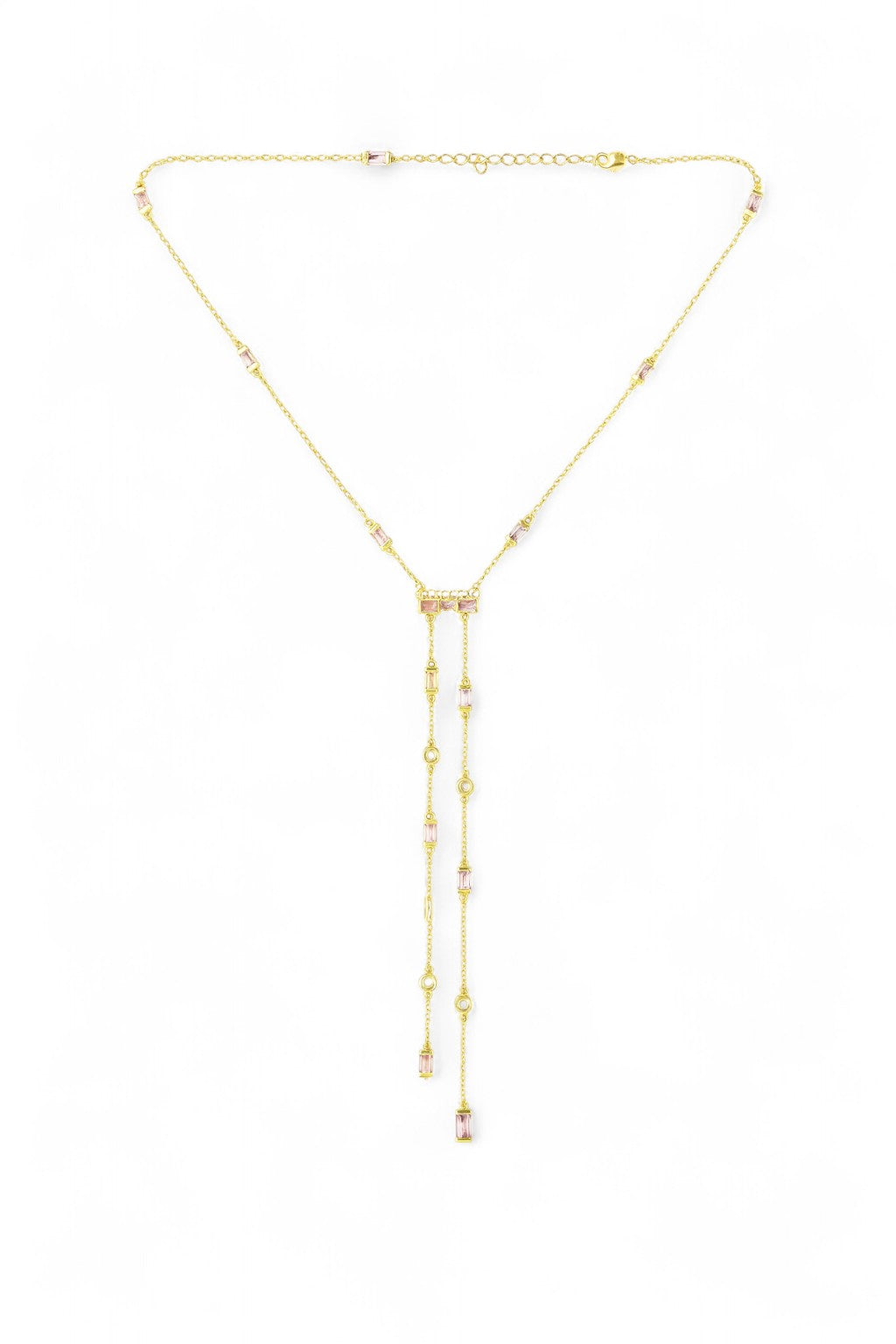 Gold layered Y-necklace with delicate beaded drops for an elegant feminine jewellery style