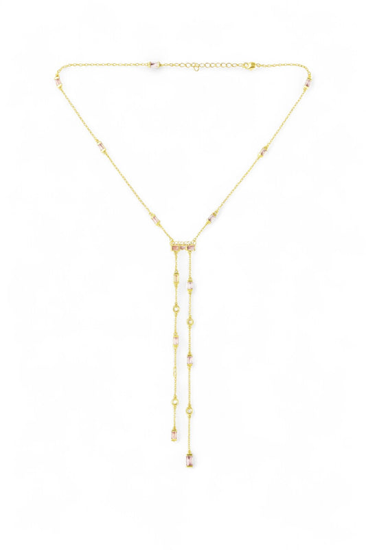 Gold layered Y-necklace with delicate beaded drops for an elegant feminine jewellery style
