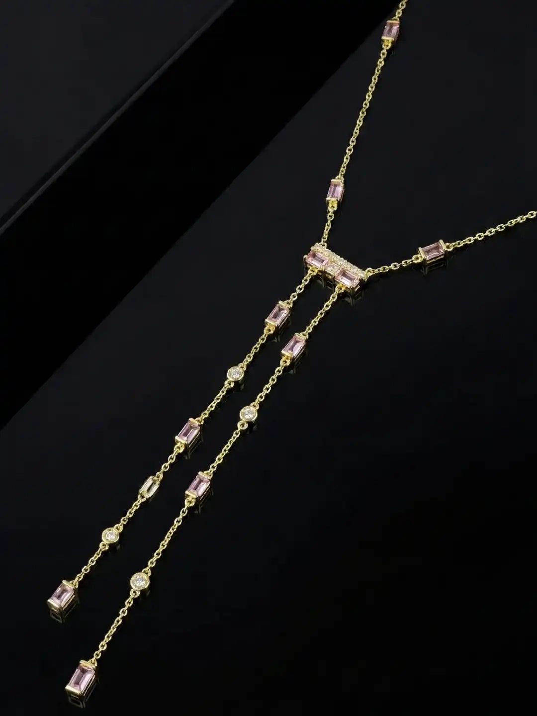 Gold Plated necklace with Pink colour gemstones