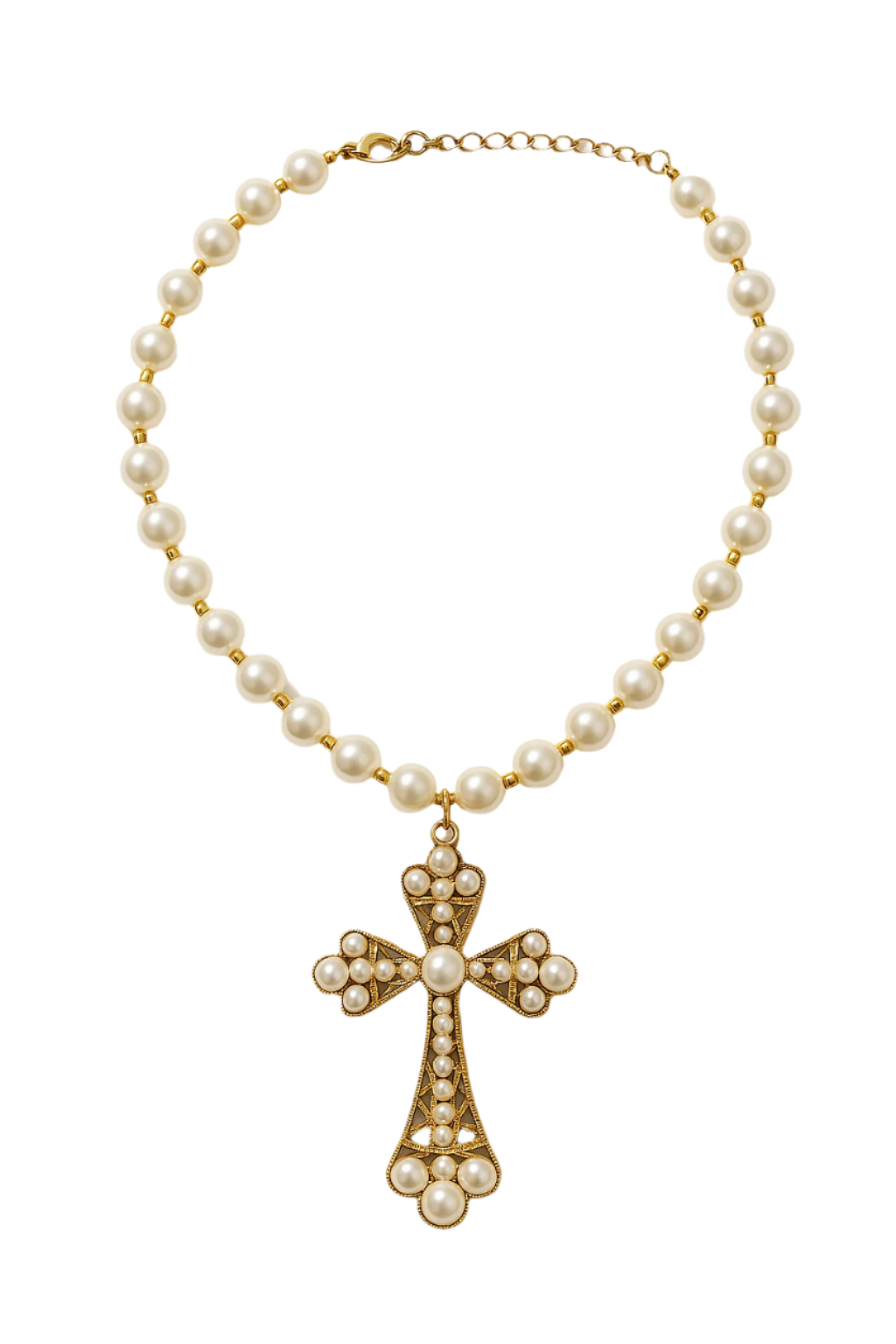 Pearl necklace with a gold cross pendant Christian Necklace | Jesus Necklace | Statement Necklace | neo jewelry 