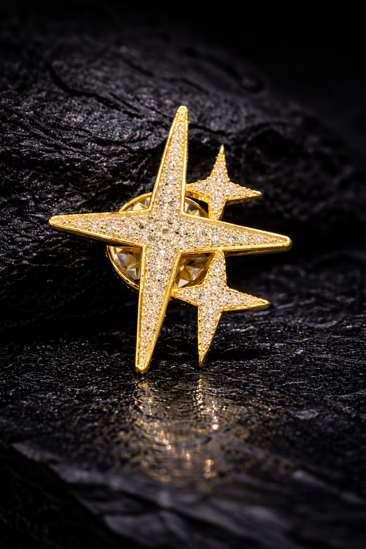 Near Earth Object | Gold star-shaped ring on a dark textured surface