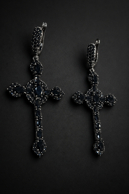 Black Onyx Cross Drops - NearEarthobject