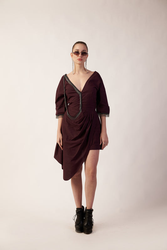 Crimson Supernova Dress : Woman wearing a Coca Cola dress with a V-neckline - near Earth object | Women Dresses | Pret Clothes | nEo Clothes.