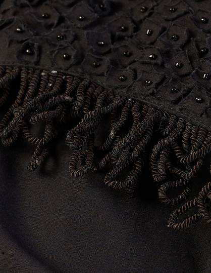 Dark Matter Set : Close-up of black fabric Top with intricate beadwork and embroidery - near Earth object | Women's Top | Top | Pret Clothes | nEo Clothes