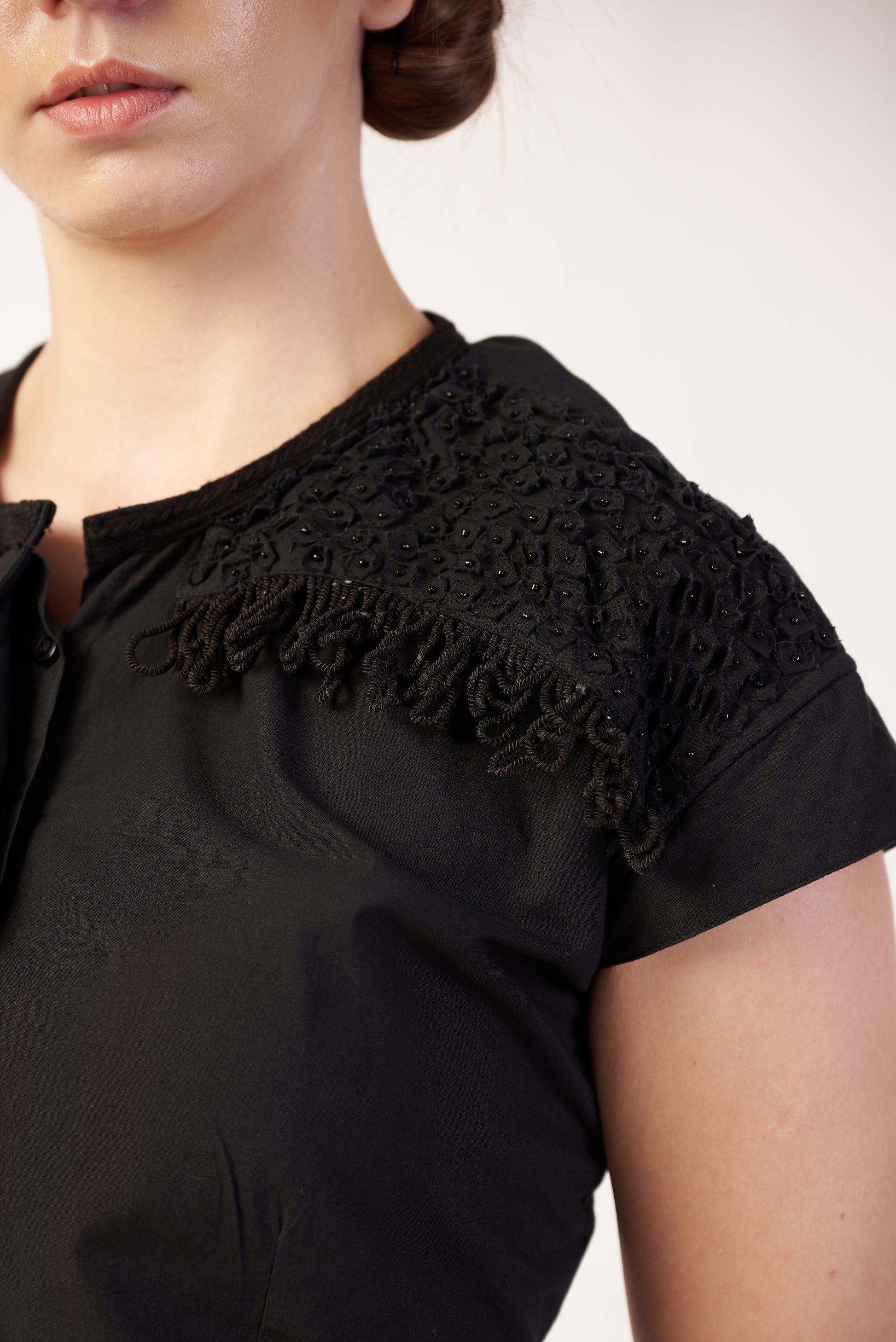 Dark Matter Set : Black blouse with a textured collar - near Earth object | Women Co-ord Set | Pret Clothes | nEo Clothes.