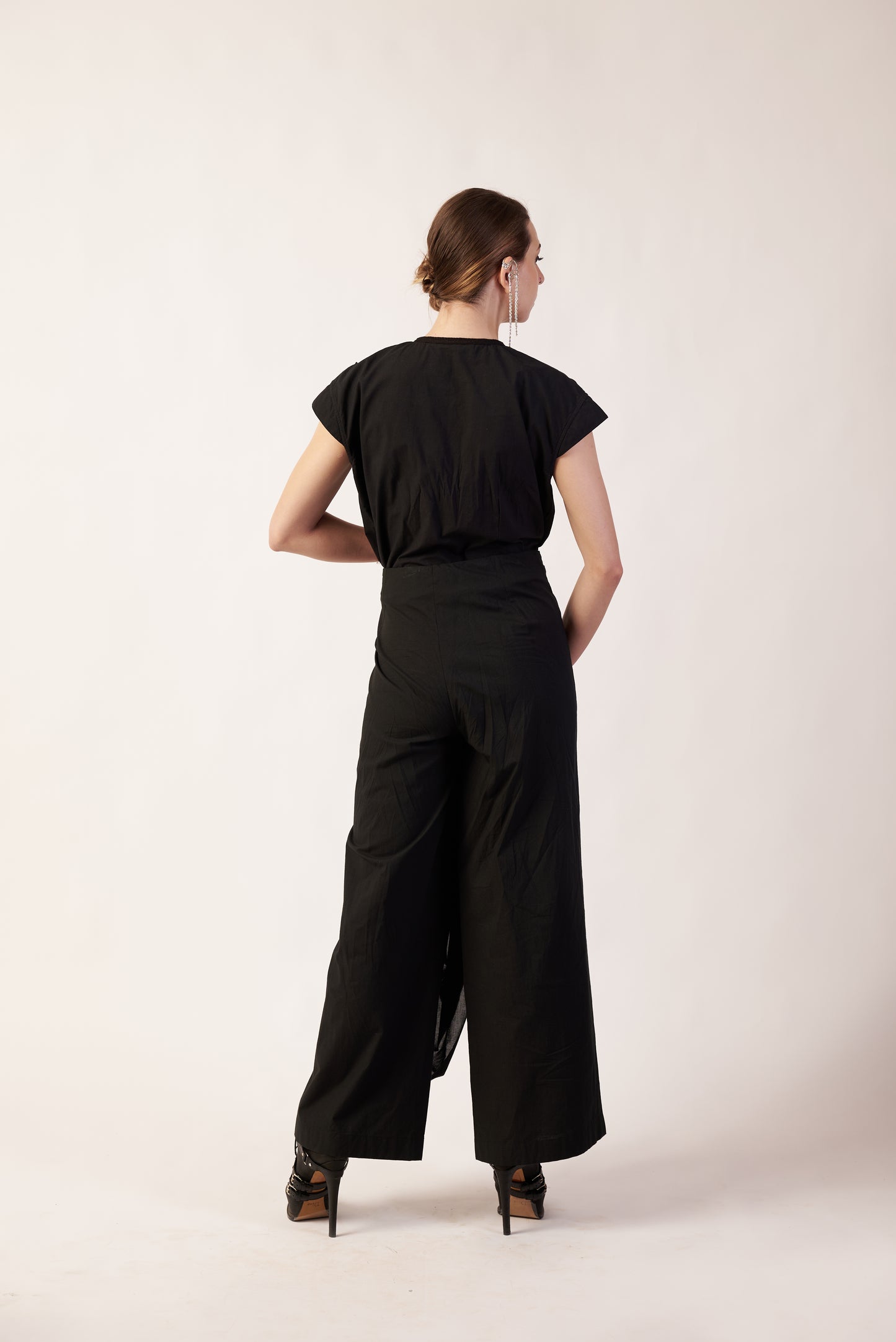 Dark Matter Set : Person wearing a black outfit with wide-leg pants - near Earth object | Women Co-ord Set | Pret Clothes | nEo Clothes.