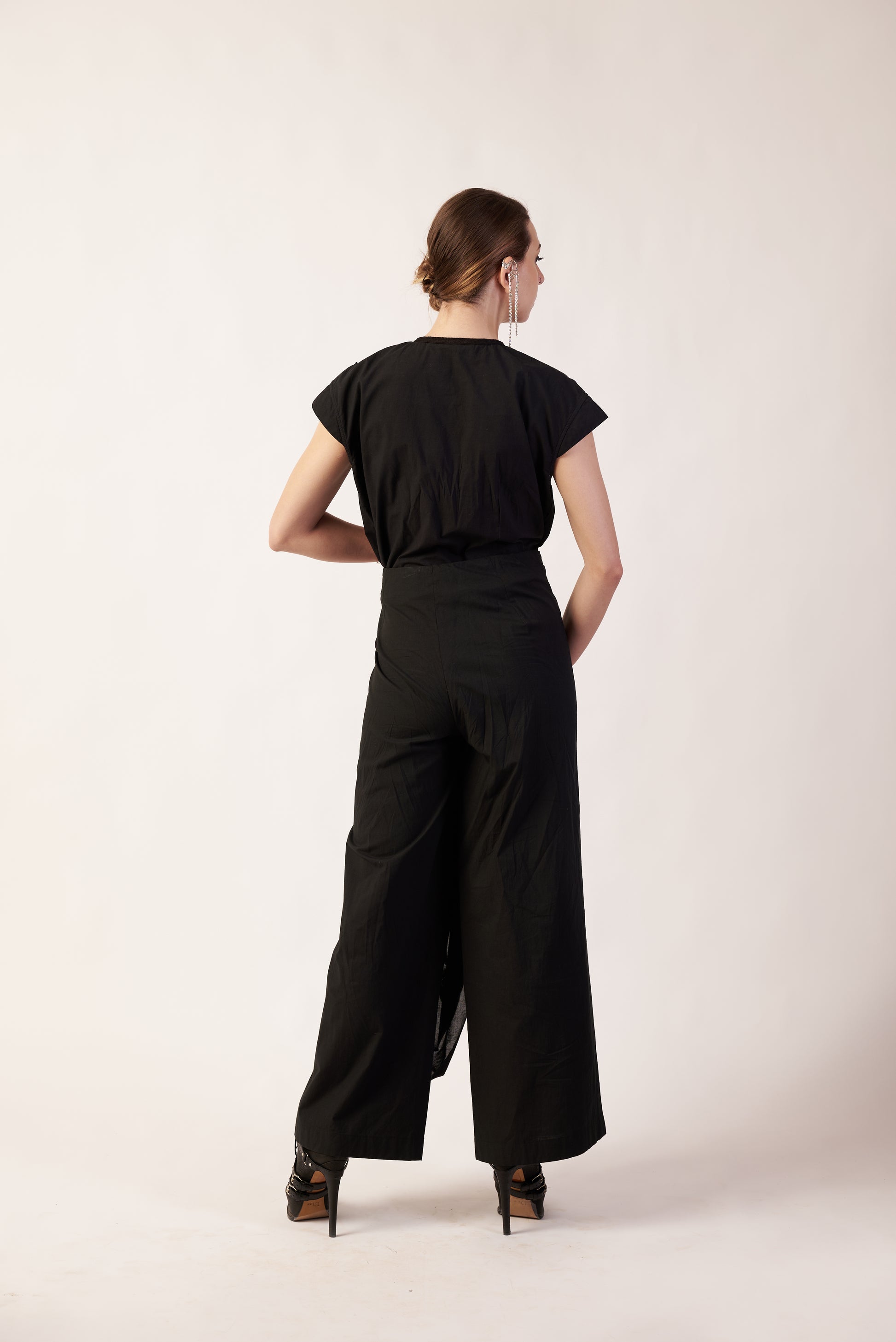 Dark Matter Set : Person wearing a black outfit with wide-leg pants - near Earth object | Women Co-ord Set | Pret Clothes | nEo Clothes.
