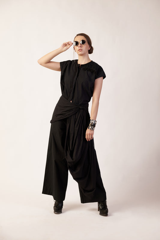 Dark Matter Set : Person wearing a black outfit with wide-leg pants - near Earth object | Women Co-ord Set | Pret Clothes | nEo Clothes.