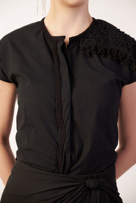 Dark Matter Top : Black Top with ruffled shoulders - near Earth object | Women's Top | Top | Pret Clothes | nEo Clothes