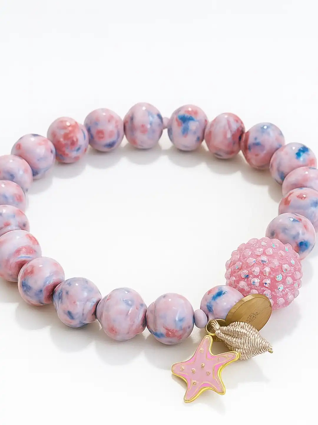 Pink and blue marbled beaded bracelet with a star-shaped charm for pet