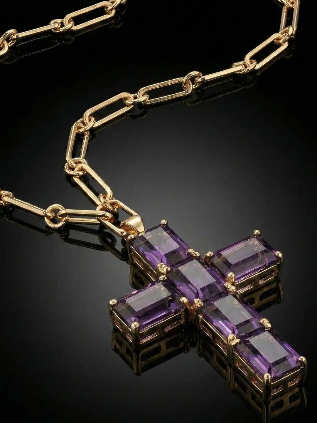  Gold Plated Statement Long Chain Necklace with CZstone - Eclipse Crox