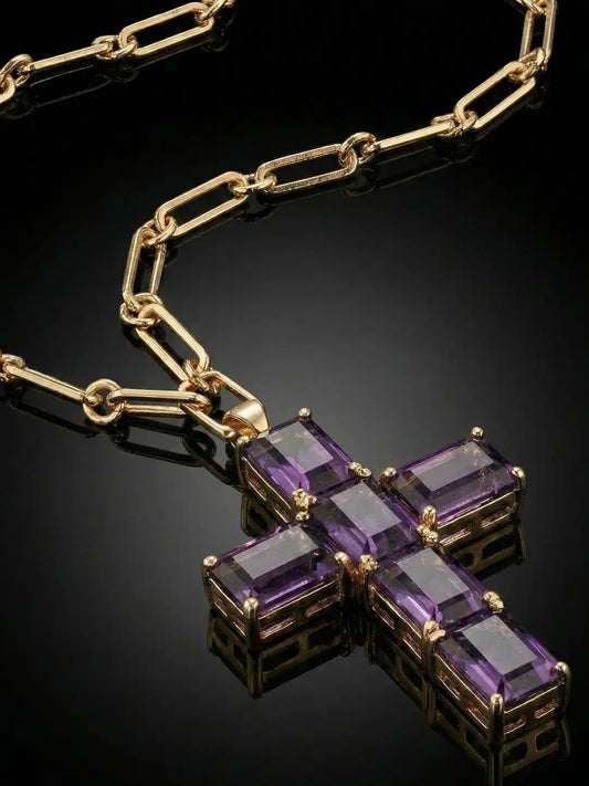  Gold Plated Statement Long Chain Necklace with CZstone - Eclipse Crox