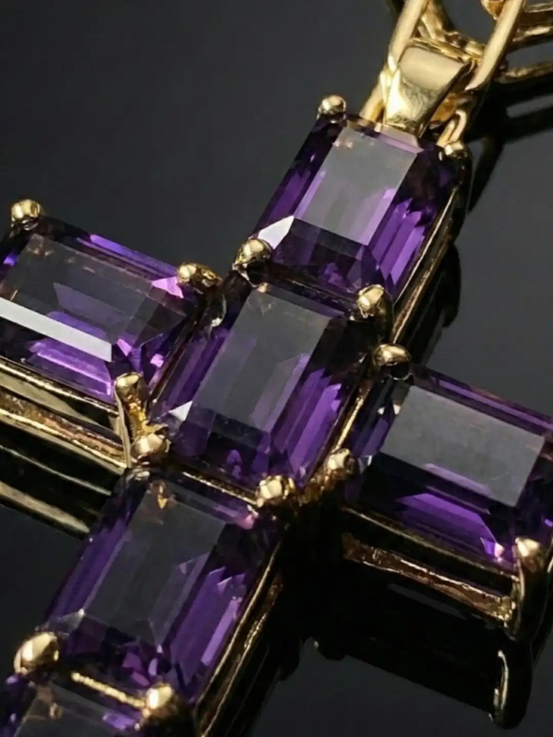  Closeup of Cross Gold Plated Statement Long Chain Necklace with CZstone - Eclipse Crox