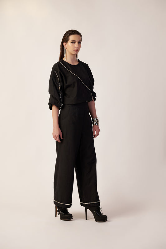 Eclipse Set : Woman wearing a black outfit with embellishments - near Earth object | Women Co-ord Set | Pret Clothes | nEo Clothes.