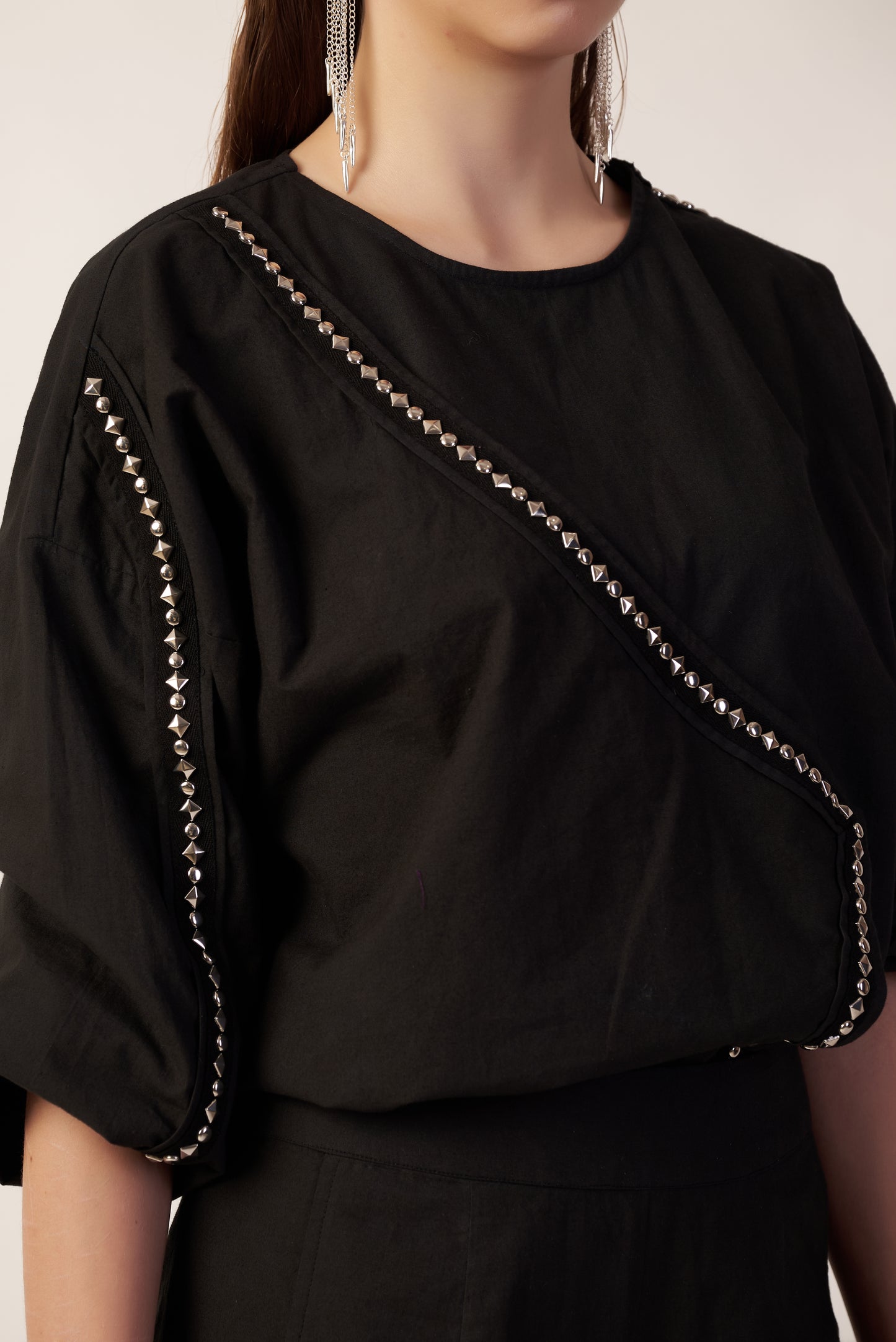 Eclipse Set : Black top with decorative trim - near Earth object | Women Co-ord Set | Pret Clothes | nEo Clothes.