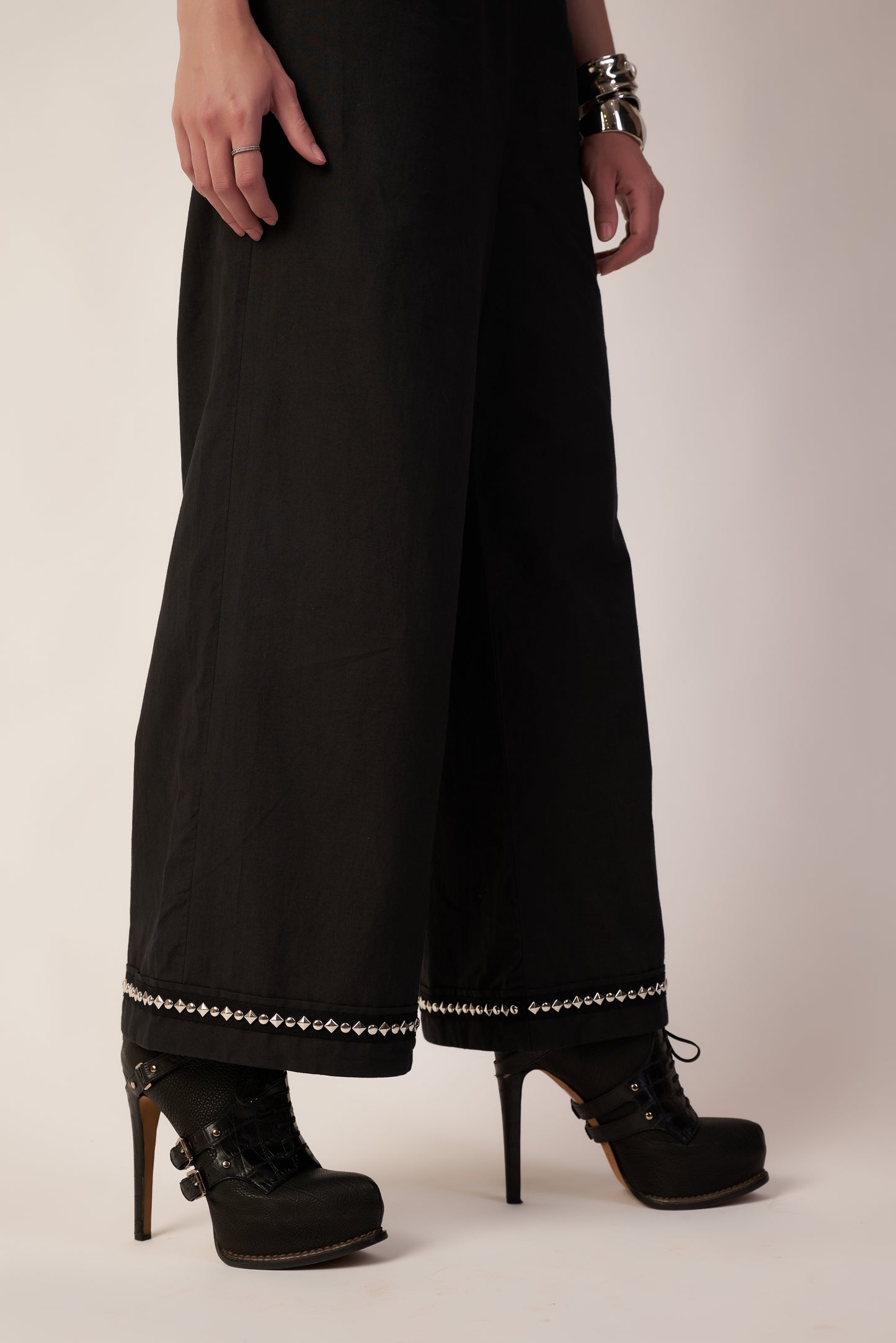 Eclipse Set : Person wearing black pants with decorative trim and high-heeled shoes - near Earth object | Women Co-ord Set | Pret Clothes | nEo Clothes.