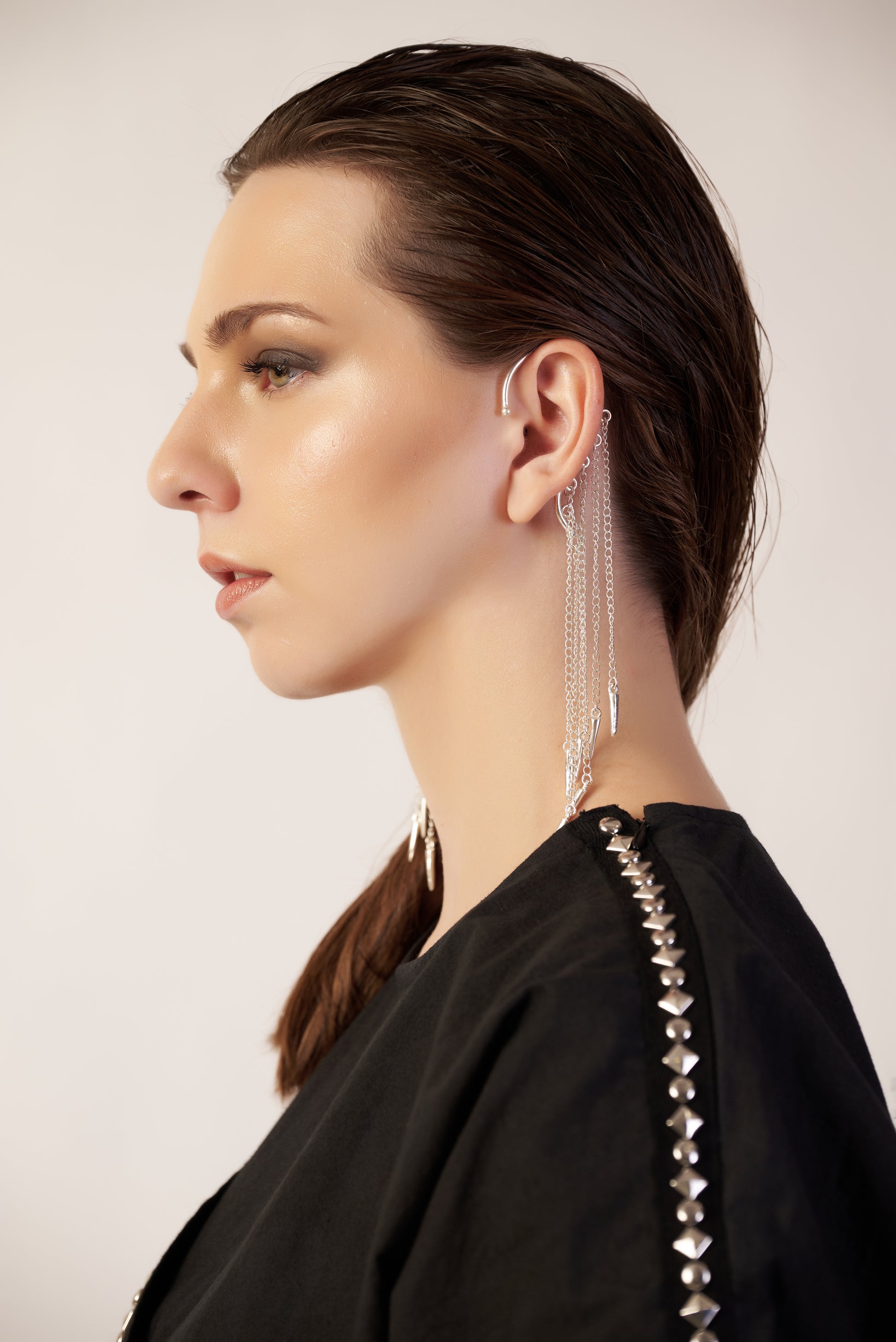 Eclipse Set : Woman wearing long, dangling earrings - near Earth object  | Women Co-ord Set | Pret Clothes | nEo Clothes.