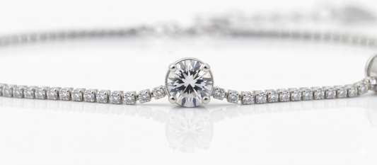 Side close-up of three-stone diamond bracelet highlighting the sparkle and sleek fine-jewellery fit
