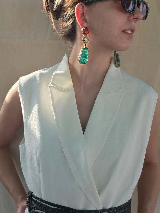 Empress Scarlet Emerald Drops Earrings - Heritage Jewelry by nEo 