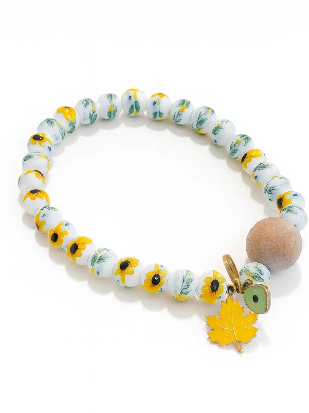 Collar sunflower-themed beads and a wooden charm for pet 