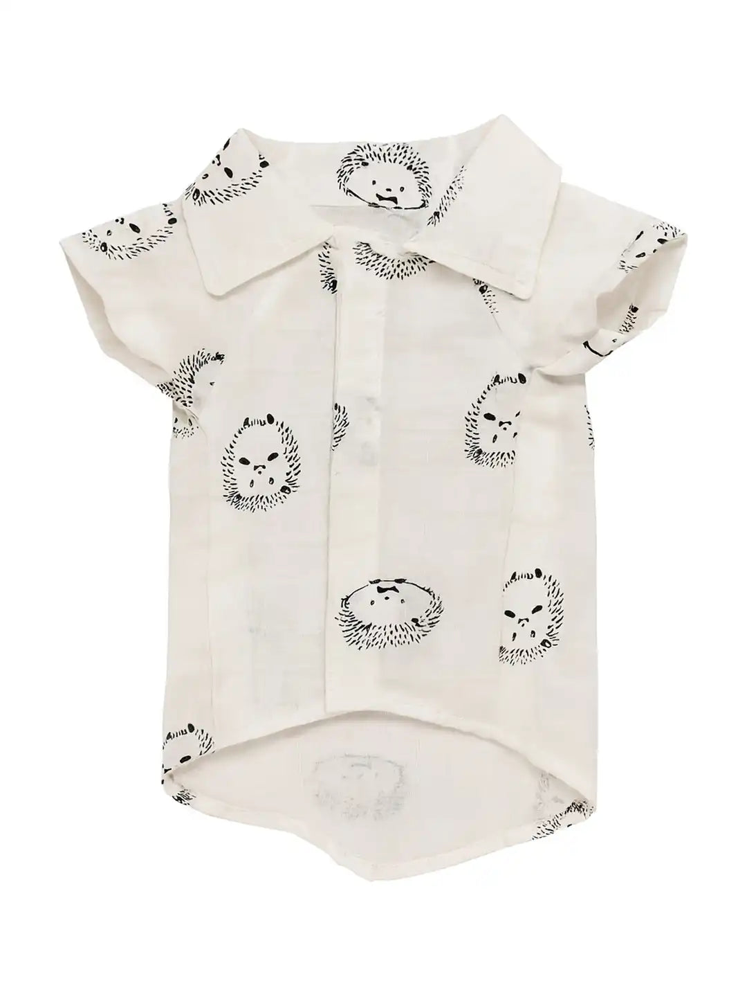White Pet shirt with black hedgehog pattern 