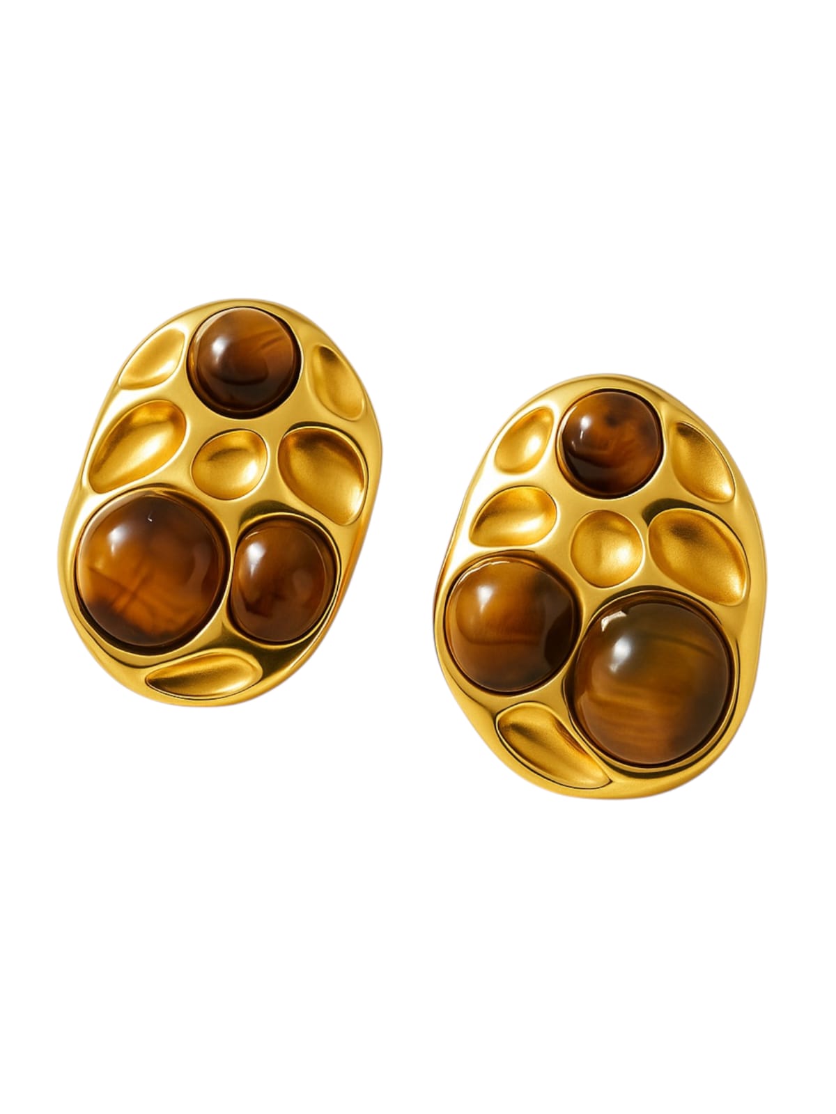 Gold Planet Cluster earrings with brown gemstones - Statement Jewellery by nEo Near Earth Object