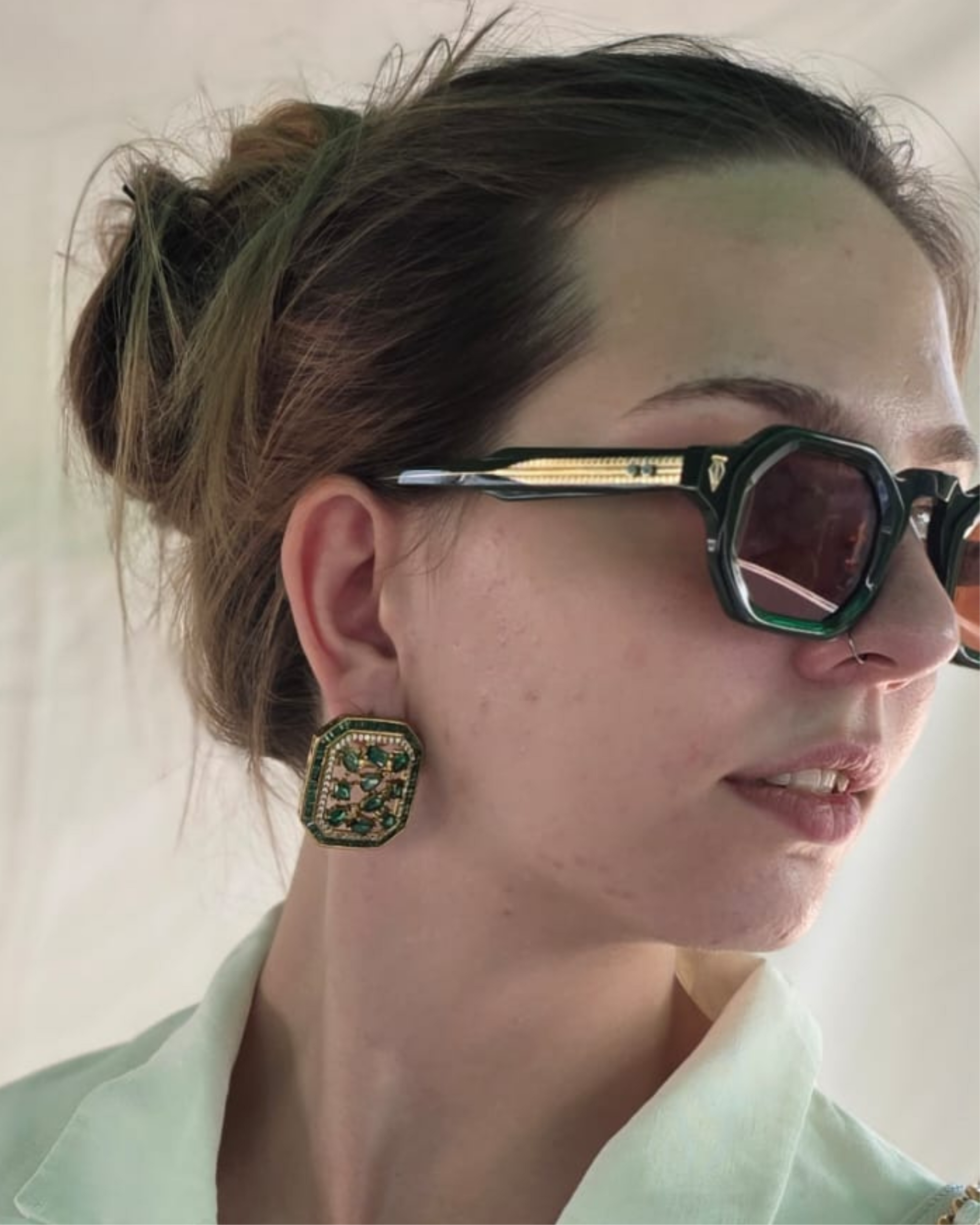 Green Sapphire Cage Studs - Heritage jewelry by nEo