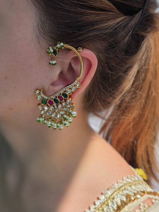 Heritage Gold Pearls Verdant Vine Ear Chain Earrings - Heritage Jewelry by nEo